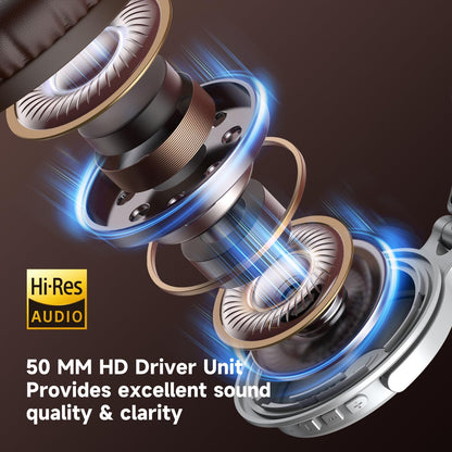 OneOdio Bluetooth Over Ear Headphones, 110 Hrs Wireless/Wired Stereo Sound Foldable Headsets with Deep Bass 50mm Neodymium Drivers for PC/Phone/Tablet - Studio Wireless Pro C, Silver