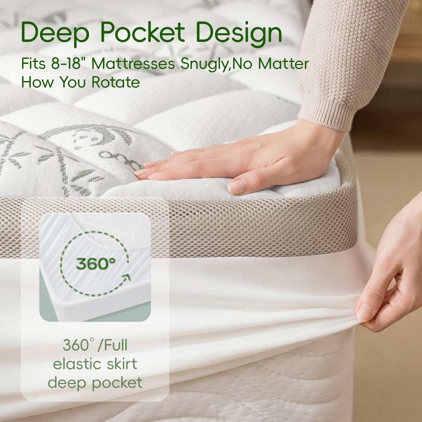 NEWDECO Queen Size Mattress Topper Cooling Viscose Made from Bamboo Thick Support Pillow Top Mattress Pad for Back Pain Relief Soft Breathable Mattress Cover with 8-18” Deep Pocket (Gray, Queen)