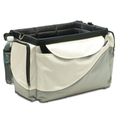 PetSafe Solvit Bicycle Basket for Dogs and Cats, Sport Style Light Nylon Material, Detachable Carrier with Shoulder Strap, Removable Sun Shield, White/Grey