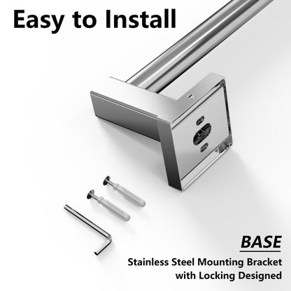 MIROAMZ Towel Bar, Adjustable 12.7inch to 23.2inch Wall Mounted Towel Rack for Bathroom, Kitchen, SUS 304 Stainless Steel Towel Rod with Square Base (Chrome)