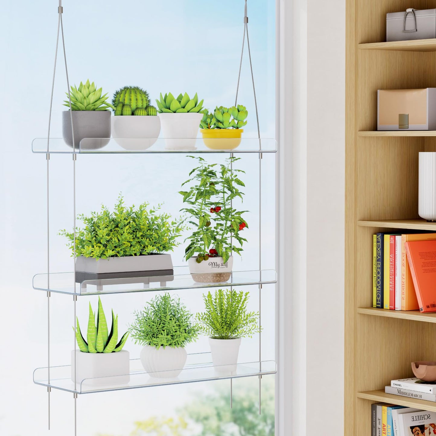 Lifewit 3-Tier Window Plant Shelves 15", Acrylic Adjustable Hanging Floating Shelf, Window Sill Extender for Succulent Plants, Micro Greens, Seed Starter Pots, Herb Planters 38 x 15 cm/15x6