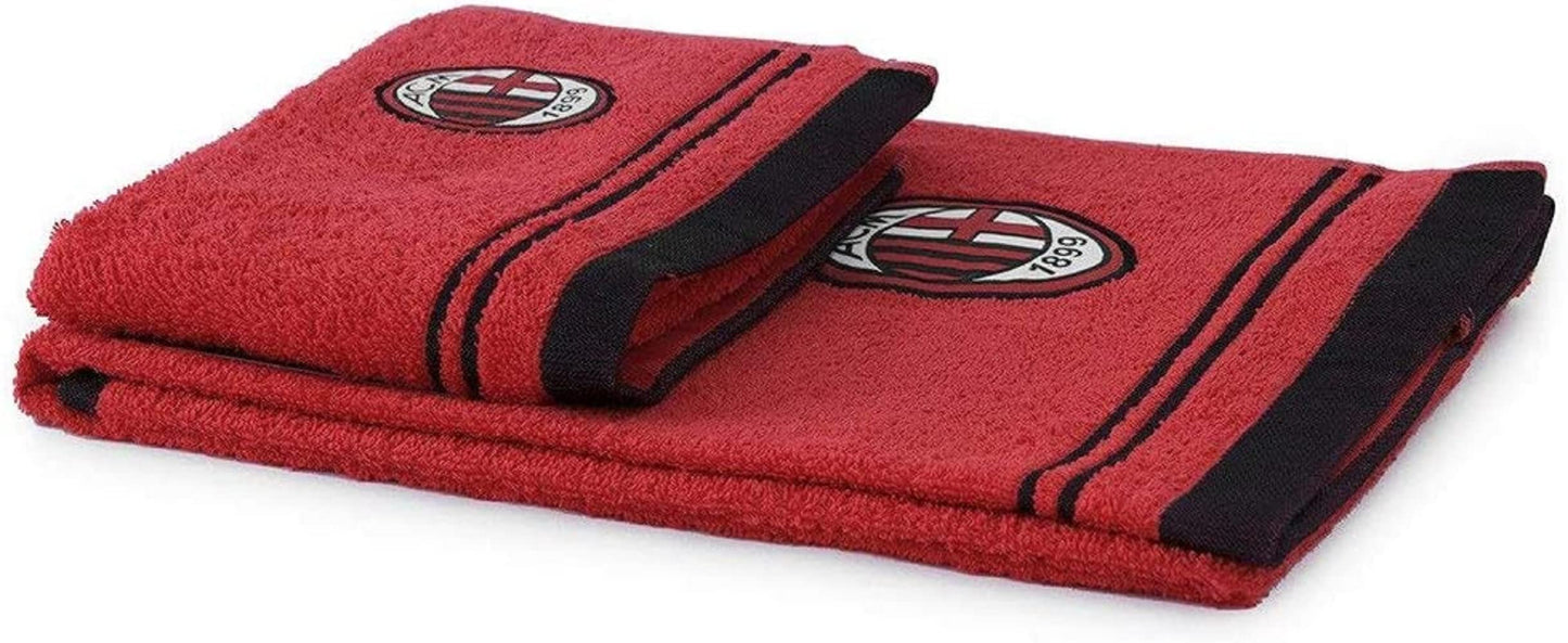 AC Milan Terry Towel and Guest Set, Cotton, Rosso/Nero, 100X60X1 Cm