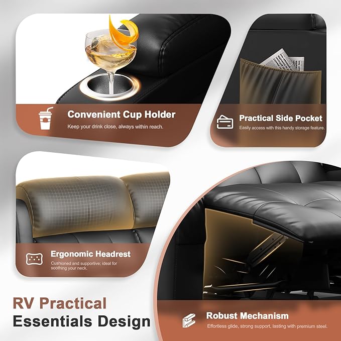 Power Loveseat Recliner with 2-Point Graphene Heat & Massage, Under-Seat