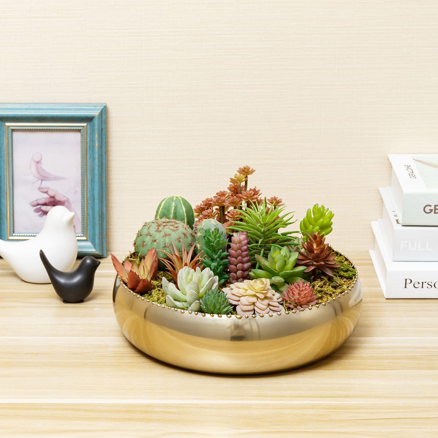 MyGift 11-inch Shiny Brass Toned Metal Round Planter Bowl with Pebbled Rim, Shallow Bowl Succulent Pot - Handcrafted in India