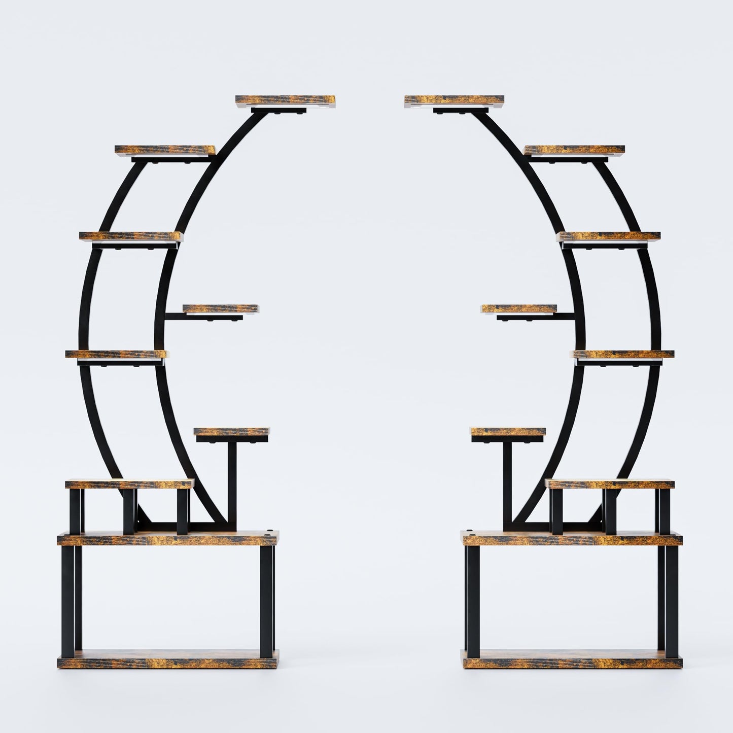 AnoYishev Plant Stand Indoor with Grow Lights, 2 Pack 63" Tall 9 Tiered Metal Plant Shelf, Large Plant Rack Display Shelves, Curved Plant Holder for Living Room, Patio