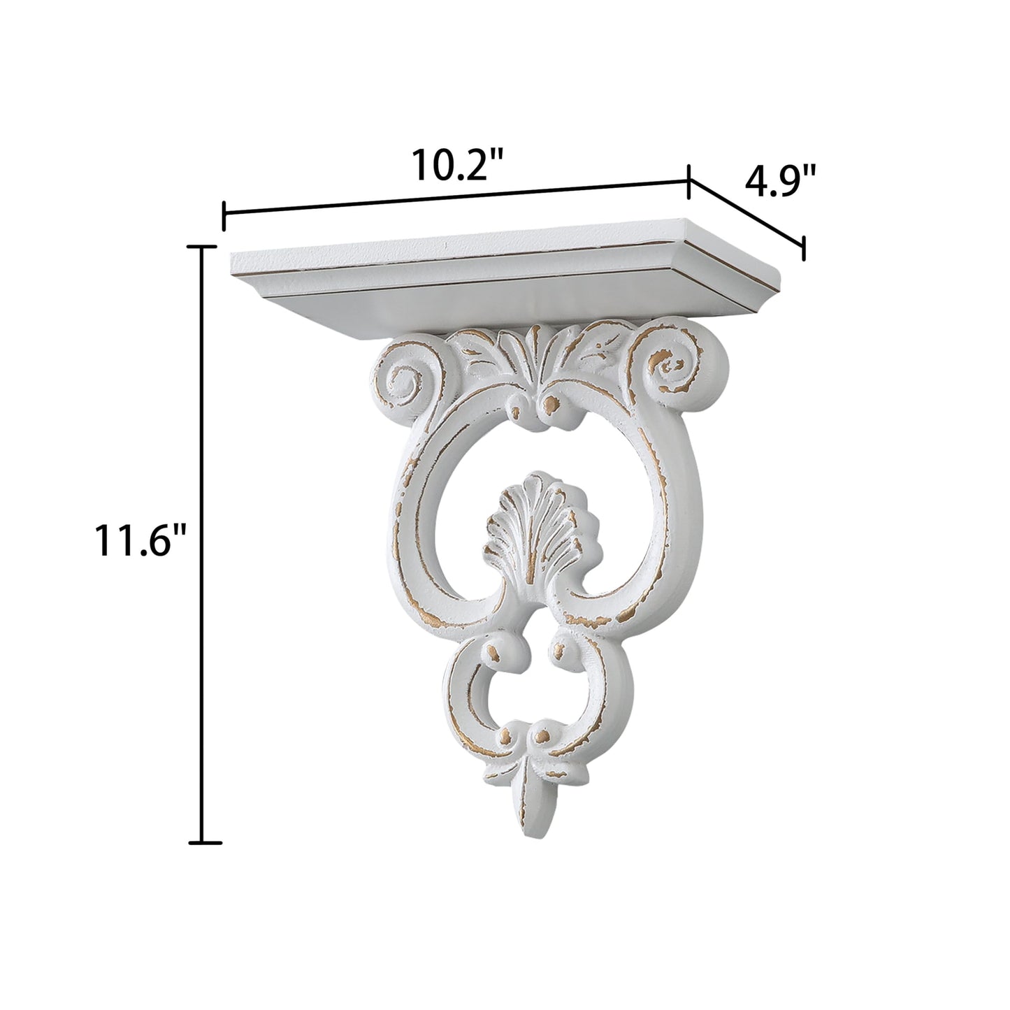 SOFE French White Floating Shelf Wood, Shabby Chic Shelves for Wall, Scroll Shape Hanging Shelf for Candle, Plant, Small Item, Living Room, Bedroom, Dining Room, Hallway Decor