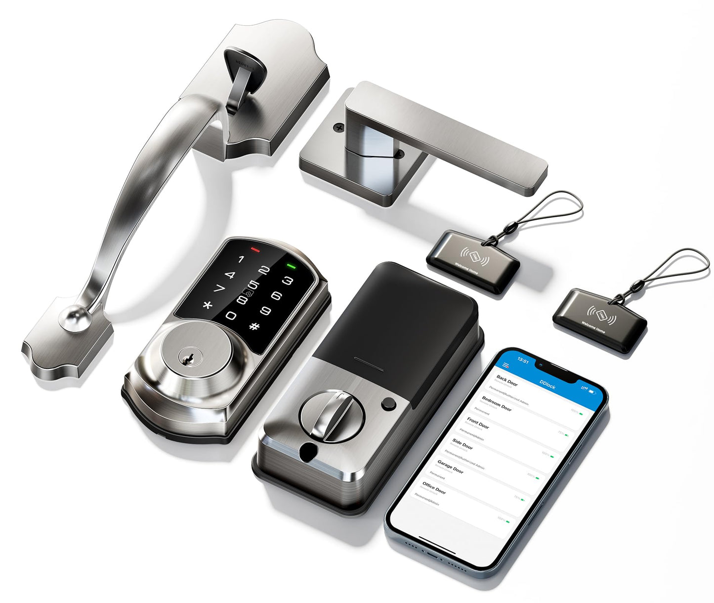 Veise VE06-H Smart Front Door Lock Set, App Control, Keyless Entry Deadbolt with Lever Handle, Electronic Digital Touchscreen Keypad, Auto Lock, Easy Install, Matte Black