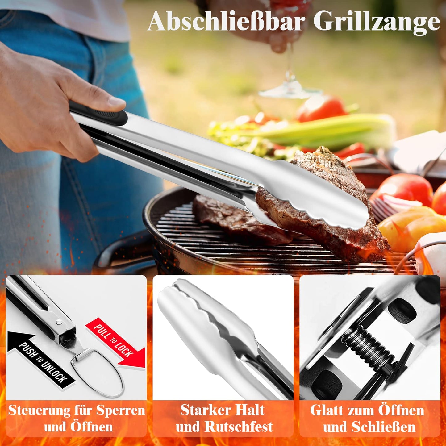 Grilliance 30pcs Stainless Steel Grill Tools Set for Men Gift Birthday, Heavy Duty BBQ Accessories Kit with Bag and Grill Mat, Portable Grilling Utensils for Outdoor Camping Silver