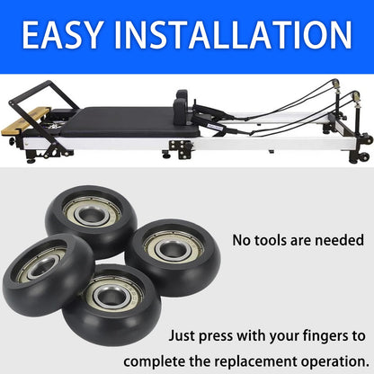 4 Replacement Roller Wheels for Aero Pilates Reformer – Easy to Fit, Smooth & Quiet Glide, Black (Black)