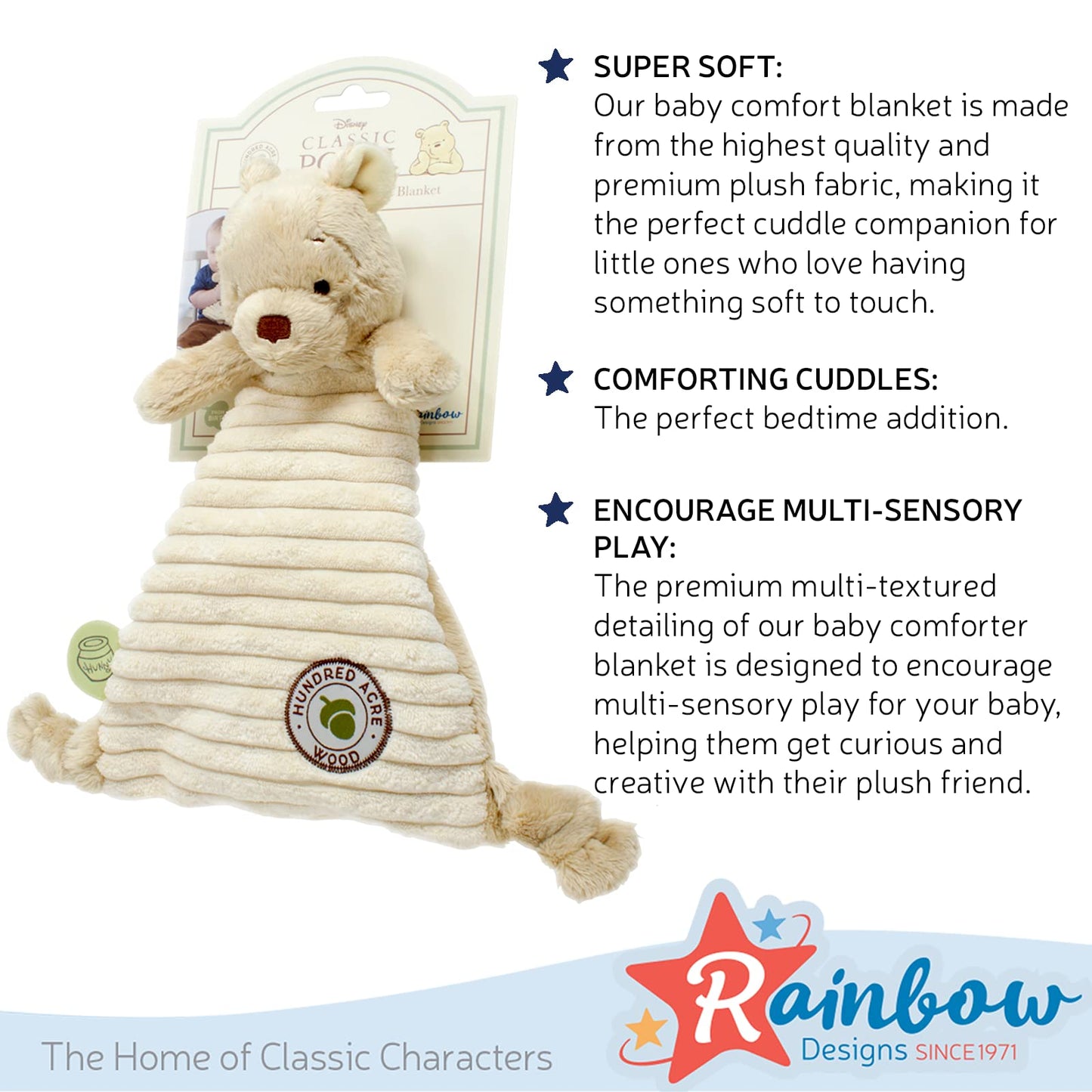 WINNIE THE POOH Rainbow Designs - Hundred Acre Wood - Baby Comfort Blanket, 200 g,RBD-TOY44