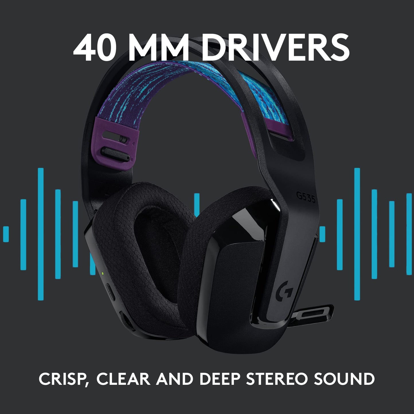 Logitech G535 Lightspeed Wireless Gaming Headset - Lightweight on-Ear Headphones, flip to Mute mic, Stereo, USB Rechargeable - Black