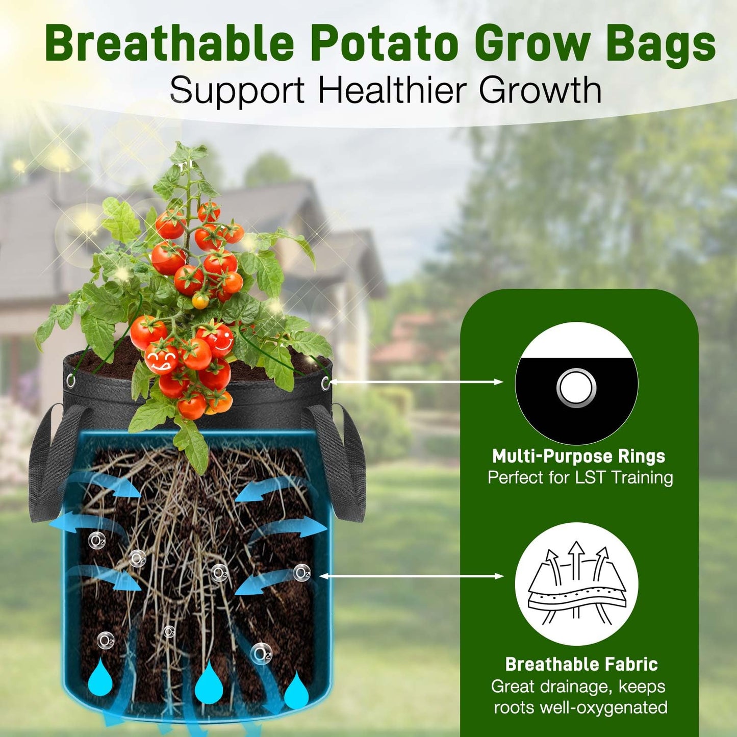 4 Pack Potato Grow Bags 15 Gallon with Harvest & Visible Window Thickened Garden Bags to Grow Vegetables with Handles & Metal Grommets for LST, Fabric Pots for Growing Carrots, Tomatoes, Onions