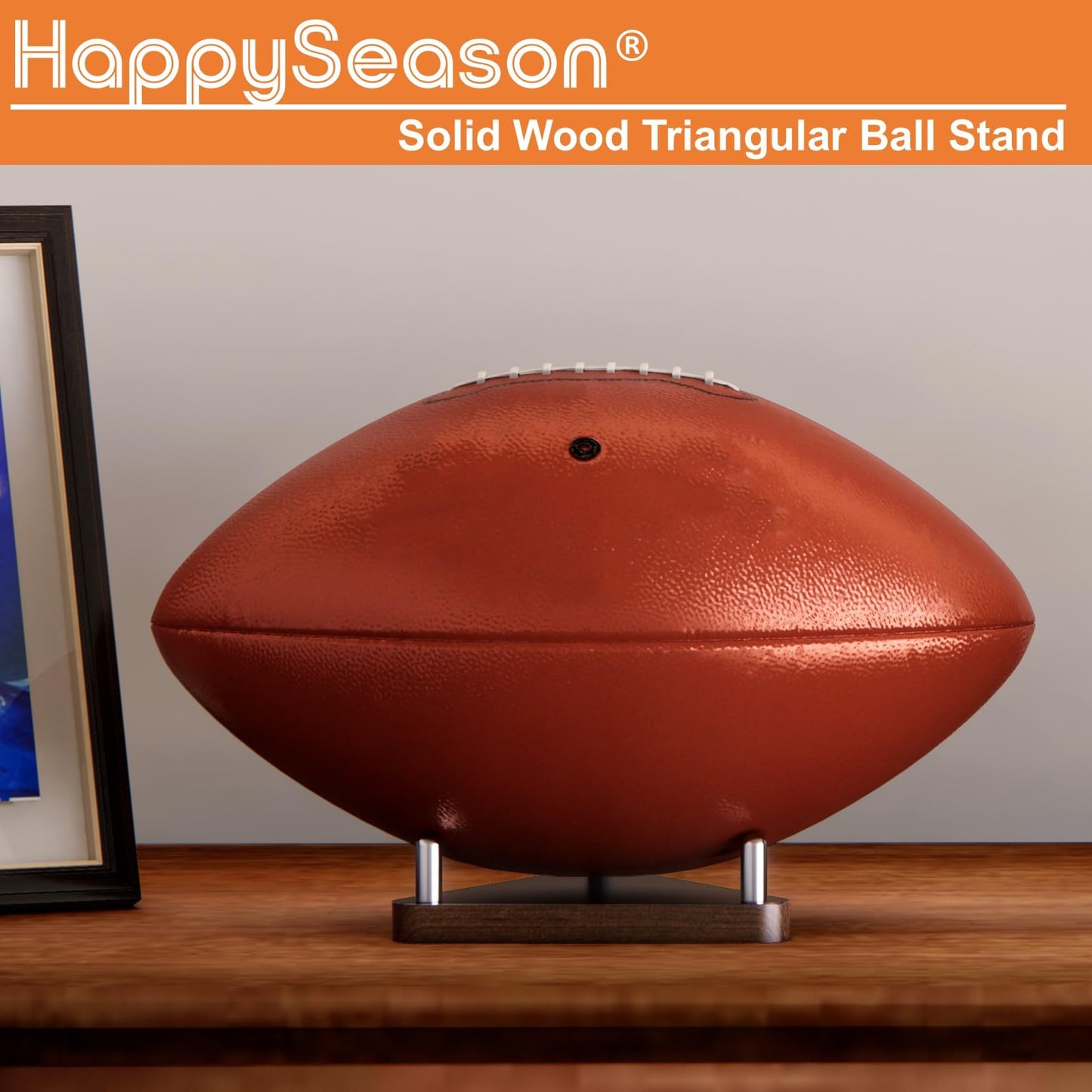 Happyseason 2 Pack Wood Football Display Stand, Triangular Ball Holder for American Football, Basketball & Soccer, Desktop Sports Memorabilia Display Rack for Autographed Balls, Easy Assembly