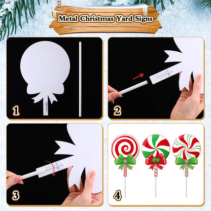 Drydiet 3 Pack Metal Christmas Yard Signs Decor Xmas Yard Stakes Outdoor with Stakes for Holiday Outdoor Garden Lawn Pathway Decoration(Candy)