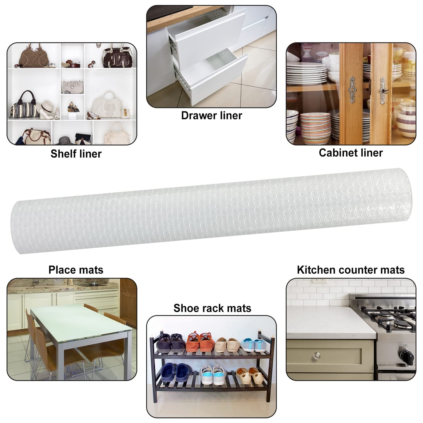 Shelf Liner, Waterproof Refragerator Liner, Drawer Liners for Kitchen Cabinet, Bathroom Under Sink Mat Non Adhesive Fridge Liner EVA Place Mats Roll - Clear 17.7"×78.7"