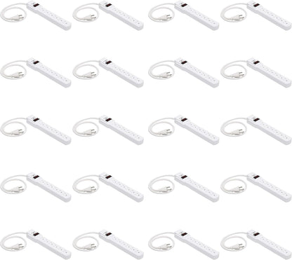 Amazon Basics Rectangle 6-Outlet, 600 Joule Surge Protector Power Strip, 2ft, Small, White, 2-Pack