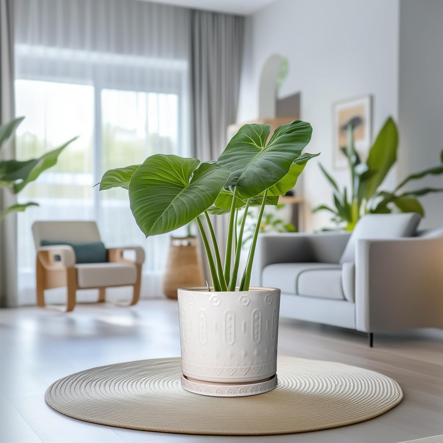 Eightpot Ceramic Pots for Plants 12 Inch - Large Ceramic Planters for Indoor Plants Outdoor Modern Flower Pot with Drainage Holes and Saucer for Office Garden Patio White
