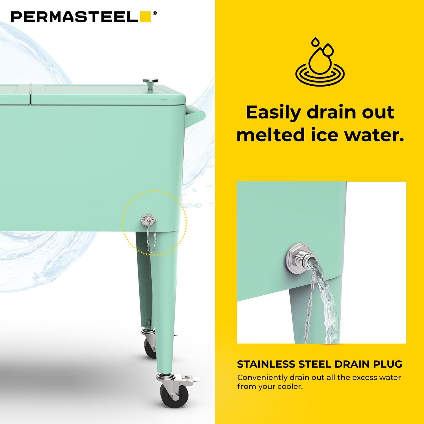 Permasteel 80-Qt Classic Outdoor Patio Cooler for Outside |Rolling Beverage Cooler Bar Cart with Wheels & Handles, Retro Design, Mint