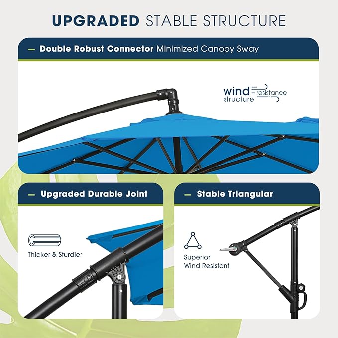 wikiwiki 10ft Patio Umbrella with Base Included, Outdoor Offset Cantilever Umbrella with Sandbag Base for Backyard, Garden and Pool, Easy to Tilt and Crank, Royal Blue