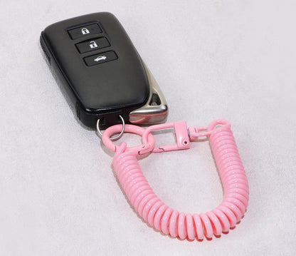 Mini Skater Retractable Coil Spring Keychain Stretchy Spirals Keyring for Work Keys ID Badge, Pack of 10 (Pink)