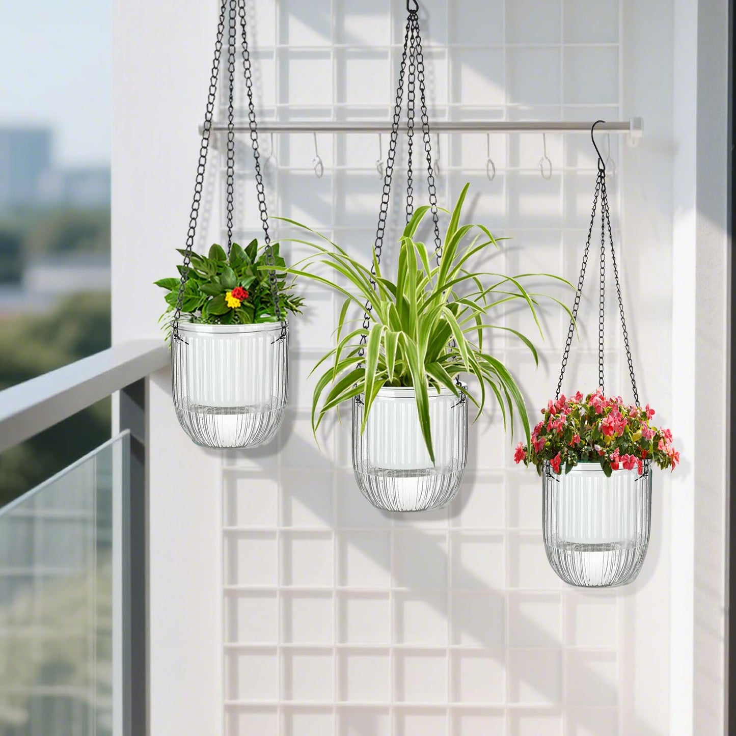 JxyHauteresce Self-Watering Hanging Planter for Indoor Plants - Easy Care, Long Lasting - Perfect for Herbs, Succulents, and More (White Transparent)