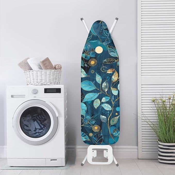 Blue Leaves Ironing Board Cover and Pad, Resist Scorching and Staining