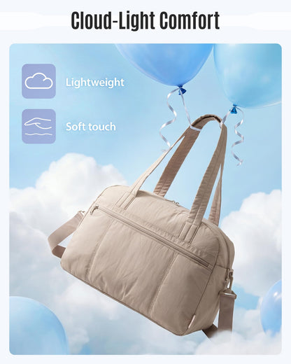 LIGHT FLIGHT Gym Bag for Women, Lightweight Personal Item Travel Bag, 20L Weekender Bag with Toiletry Pouch, Carry on Overnight Dance Bag, Camel