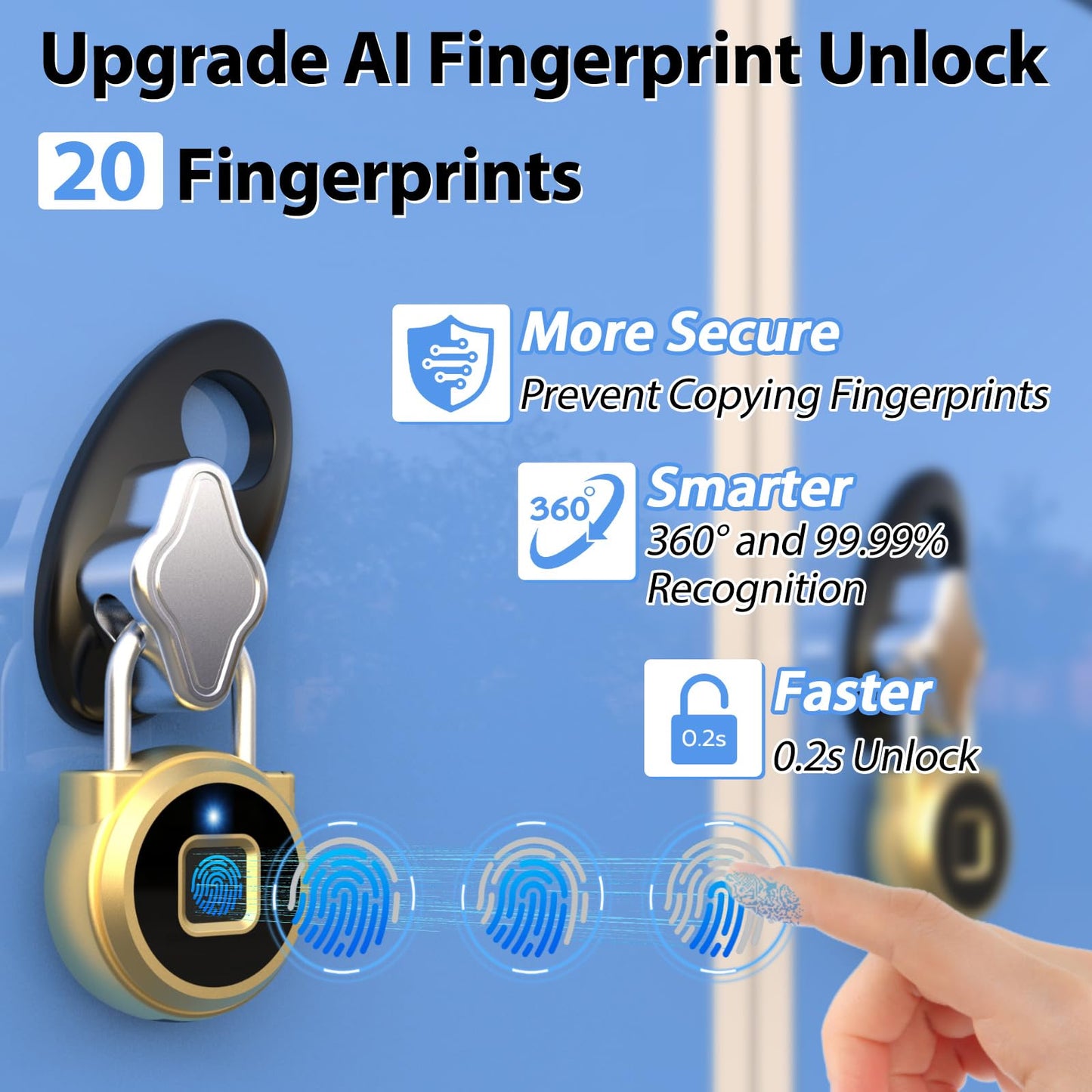 Keylesslife Fingerprint Lock,Gym Locker Lock,Smart Padlock Bluetooth APP Control Biometric Lock for Locker School Suitcase Cabinet Storage Gold