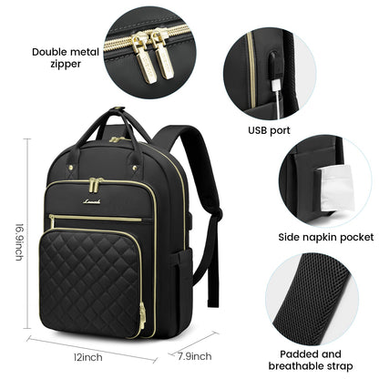 LOVEVOOK Laptop Backpack Women 15.6 Inch, Backpacks Womens, Rucksack Bag for School College Work Travel University, Ladies Lightweight Commuter Bags with USB Charging Port, Black