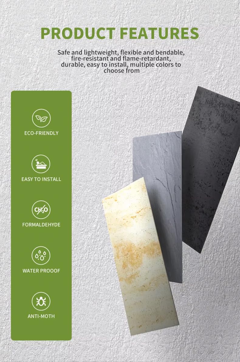 SINGULARWOOD 15pcs/26.46 sq ft Soft Stone Wall Tiles, Flexible Travertine Rock Panels for Interior and Exterior Walls-Cement Gray.