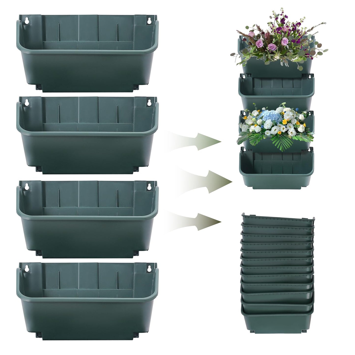 24 Pack Vertical Garden Planter,13 inch Wall Mounted Planter for Patio Indoor Outdoor Decor, Garden Self Watering Pot Balcony Plant Vegetable Fruit Herb Hanging Pocket Holder Flowerpot (Army Green)
