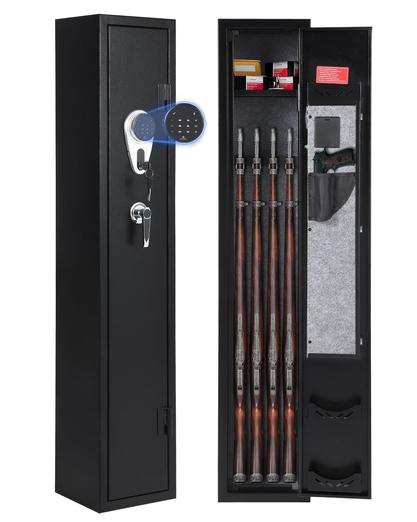 3-4 Gun Safes, Gun Cabinet for Rifles and Pistols, Quick Access Rifle Safe with Removable Shelf, Multifunction Lock, Pistol Pockets for Home Office