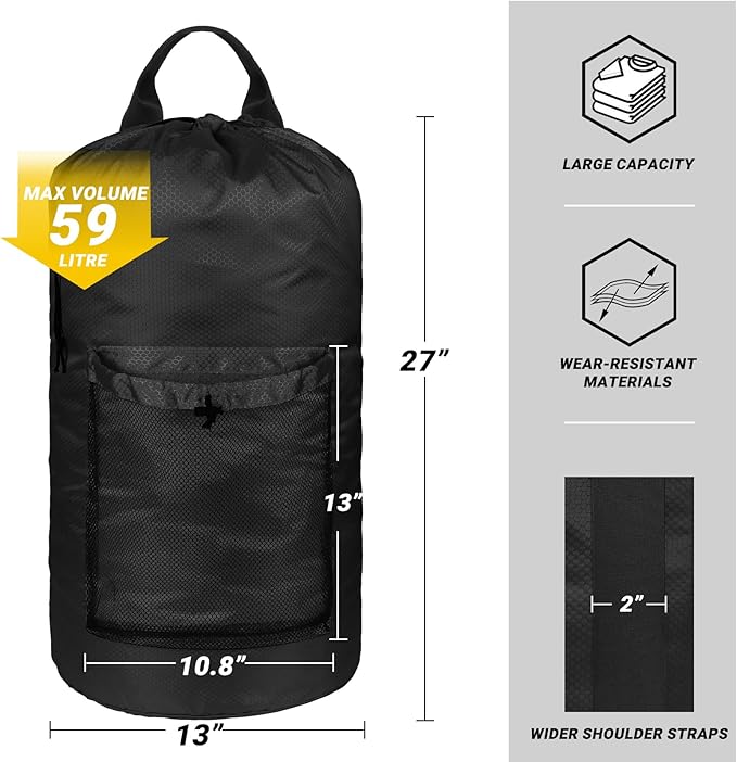 Laundry Bag with Shoulder Straps and Mesh Pocket Laundry Backpack Large