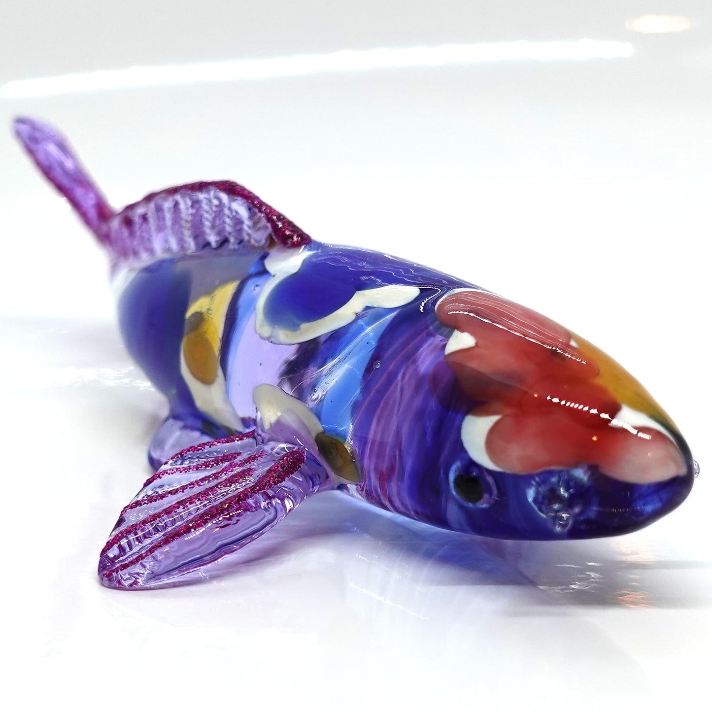 Sansukjai Japanese Koi Carp Fish Miniature Figurines Animals Hand Blown Glass Art Collectible Gift Decorate (4.5" Blue Purple)