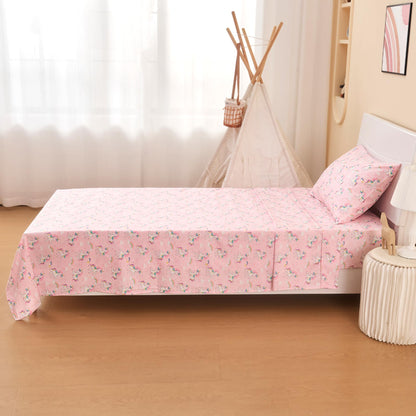 lasoftan Kids Sheet Set Twin Size 3 Pcs, Girls Sheet Set with Pink Unicorn Pattern，Kids Girls Twin Fitted Sheet，Breathable & Silky Soft Microfiber Fitted Sheet