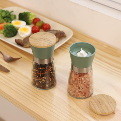 Vucchini Salt and Pepper Grinders 2 Set with Ceramic Core Cinnamon,Adjustable Coarseness,Green,Bamboo,Spice Mills,Home Kitchen Birthday,Housewarming Gifts