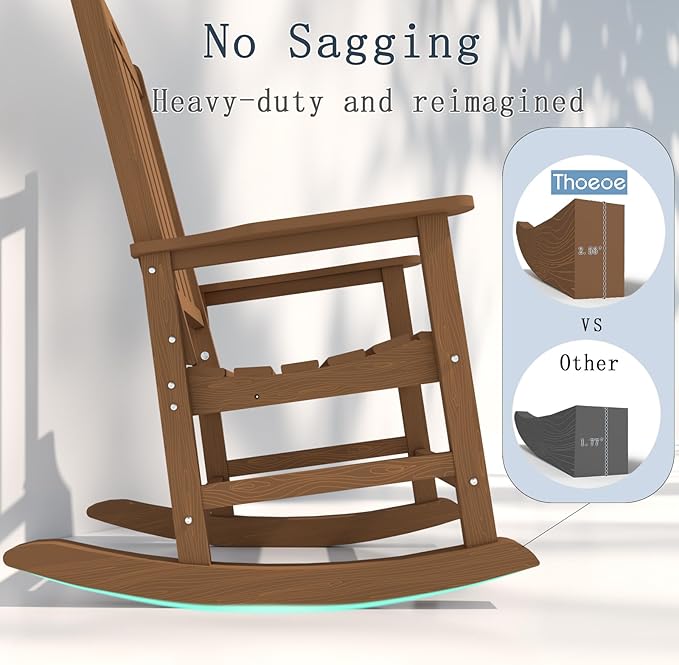 Oversized Rocking Chair, Outdoor Rocking Chair for Adults, All Weather Resistant Porch Rocker for Lawn Garden, Wood