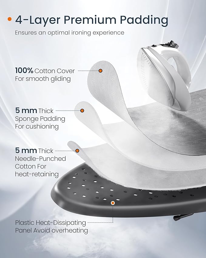 SONGMICS Ironing Board, Foldable Iron Board, Height Adjustable up to 35 Inches