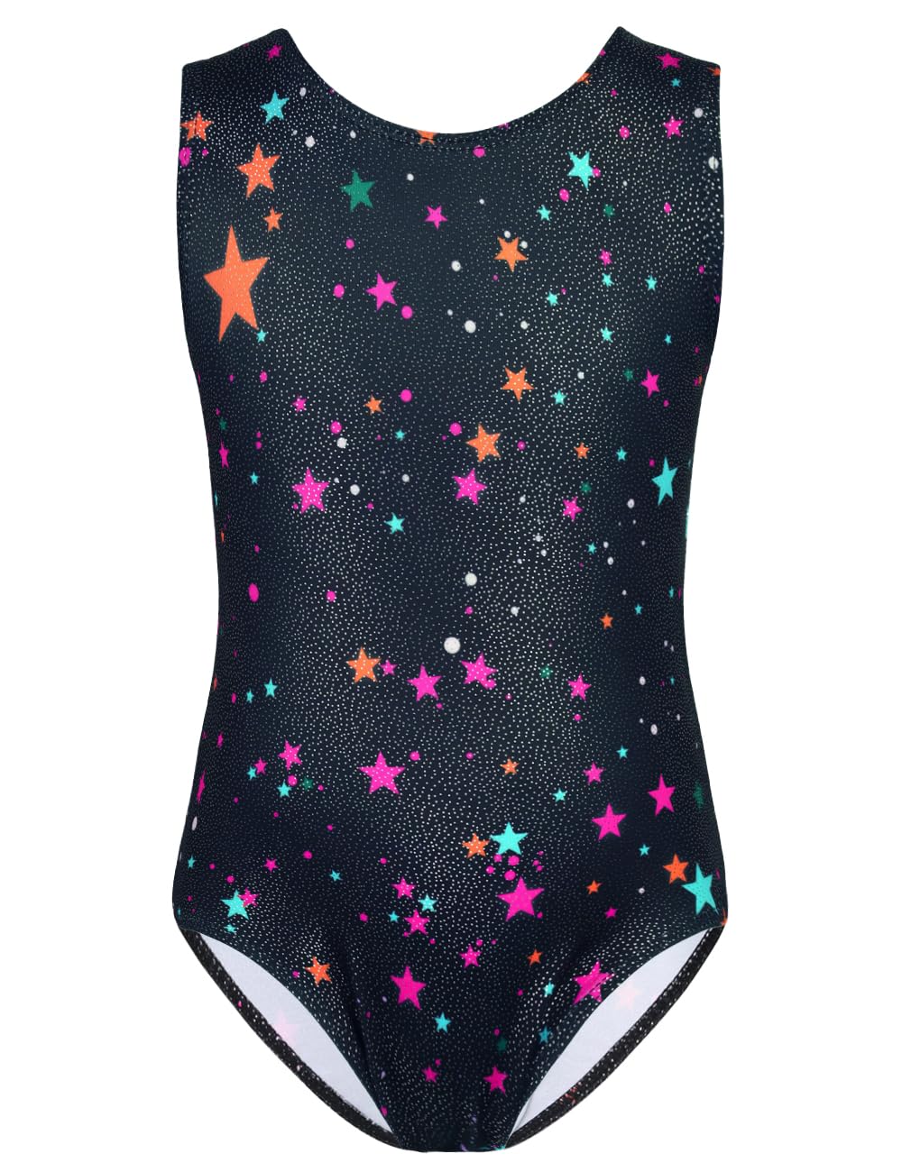 TENVDA Girls Gymnastics Leotards Size 5 6 Years Old Black Sparkly Stars Tumbling Outfit for Kids Cheer Dancing Class