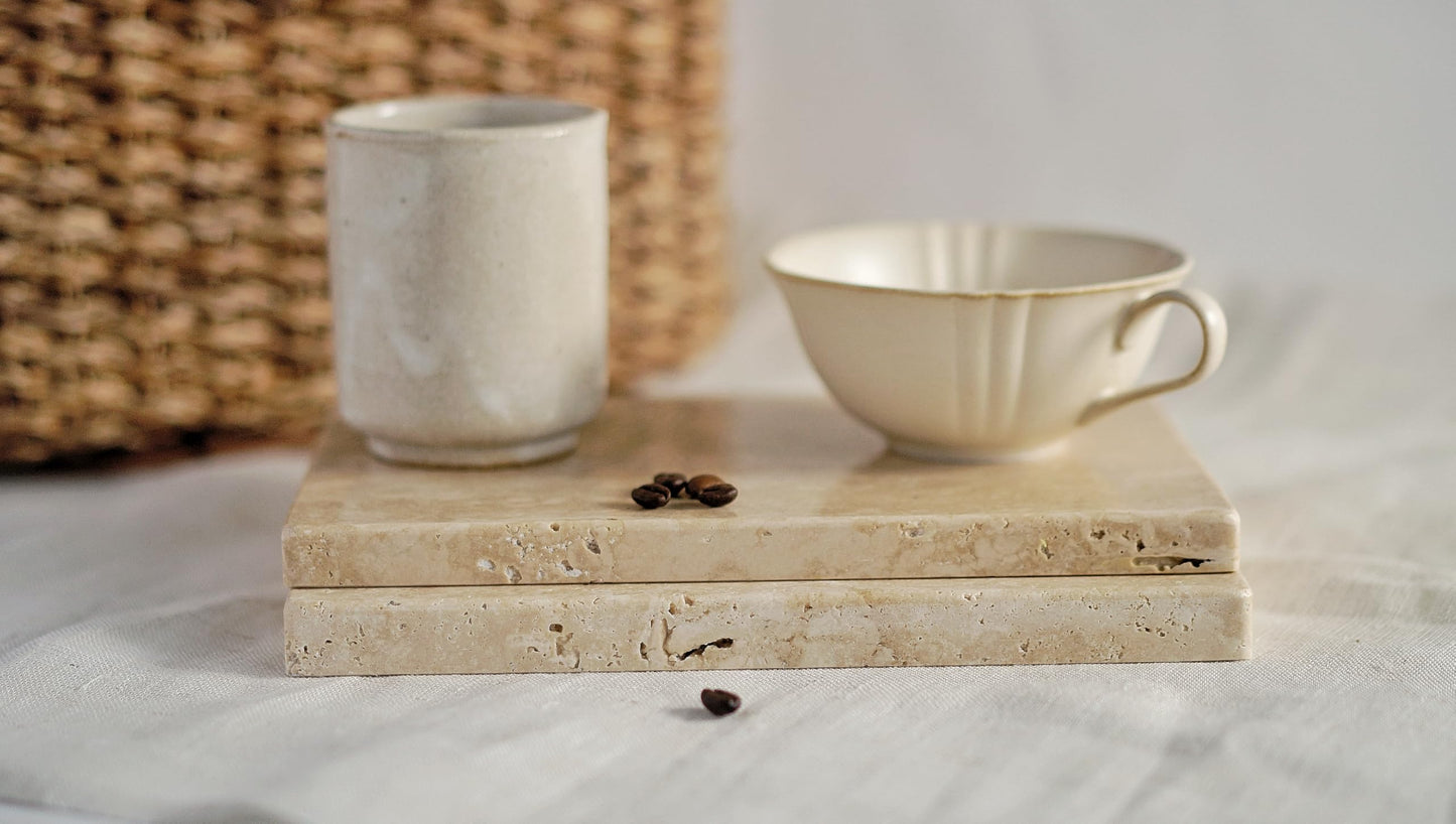 Astavostone Travertine Tray, Cream White Natural Stone Decor Tray for Bathroom Vanity Rectangle Stone Board for Jewelry, Keys, Perfume Coffee Table Organizer