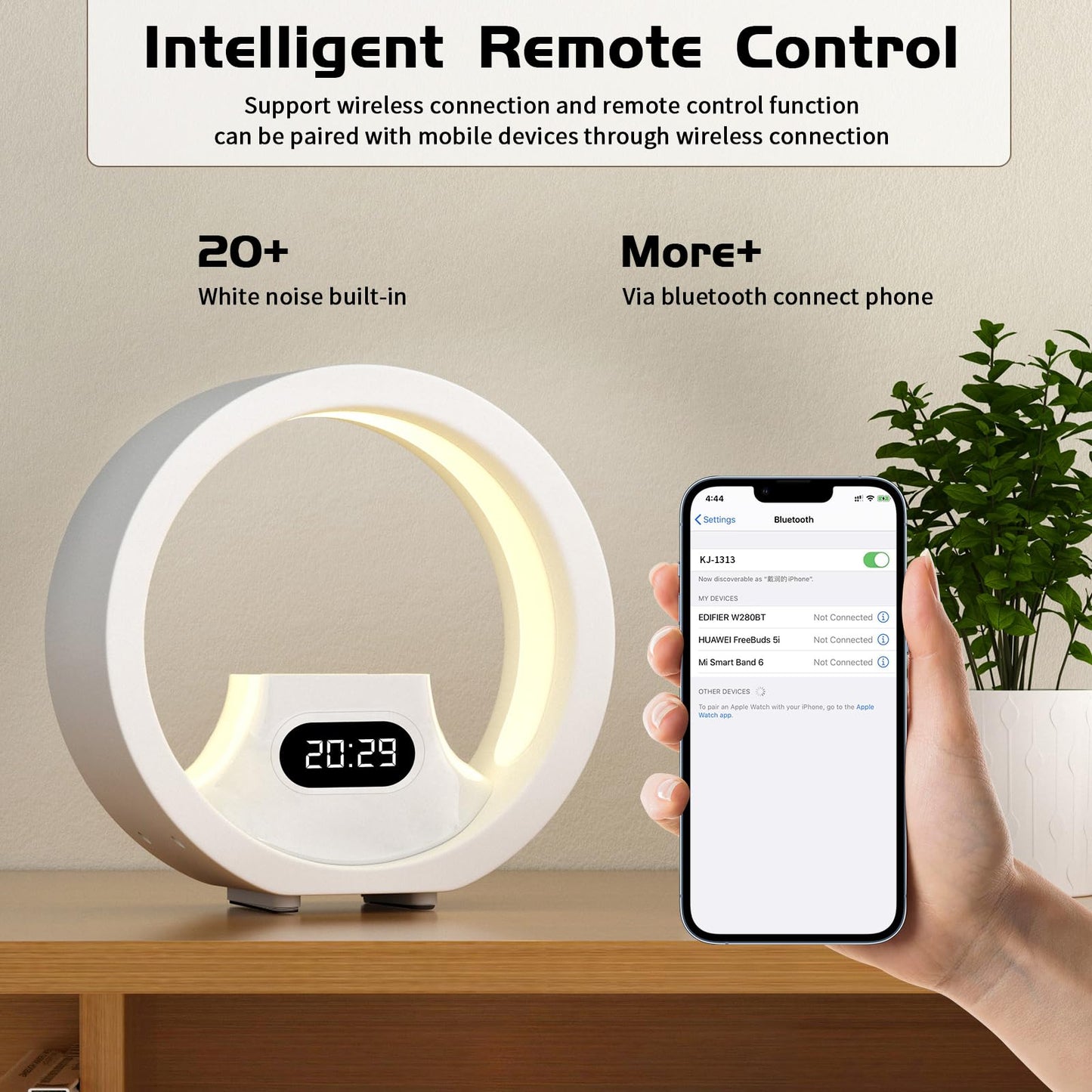 GDbow White Noise Machine with Remote Control 8 Colors Night Lights White Noise Sound Machine with 20 High Fidelity Soothing Sounds Timer Feature Sound Machine for Adults 6.290 Inch