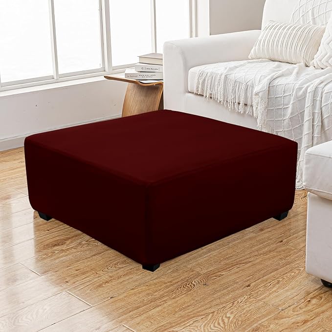 Super Stretch 40x40x15 inch Square Ottoman Cover- Soft Form Fit Ottoman Cover