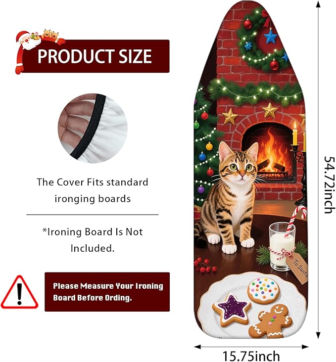 Nuxovilar Ironing Board Covers Winter Cat by Fireplace Pattern Polyester 15x54