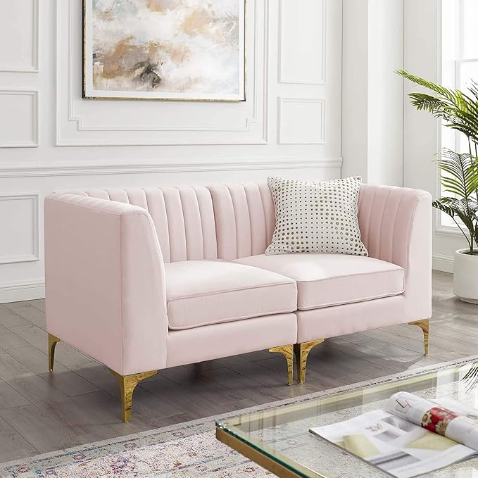 Modway EEI-4346-PNK Triumph Channel Tufted Performance Velvet Loveseat