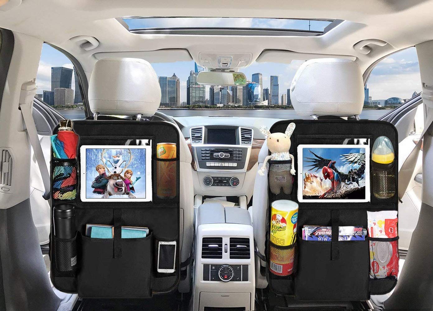 Heyham Back Seat Car Organiser, Waterproof Auto Seat Back Protectors Kick Mat for Kids with 10.5" iPad Tablet Touch Screen Holder and Multi Pockets Travel Storage(2 Pack)