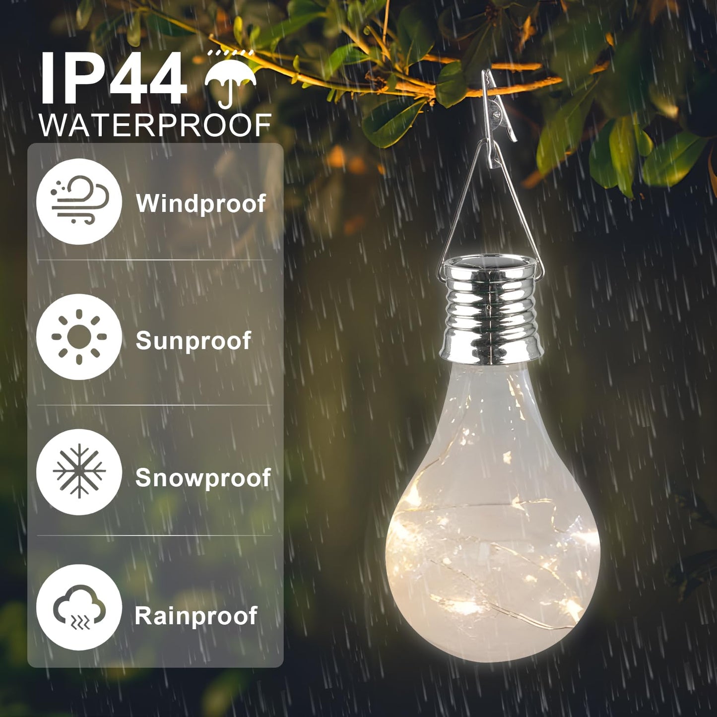 Solar Light Bulbs Outdoor Waterproof Garden Camping Hanging LED Light Lamp Bulb Globe Hanging Lights for Home Yard Christmas Party Holiday Decorations (6 Pack-Clear Bulbs)