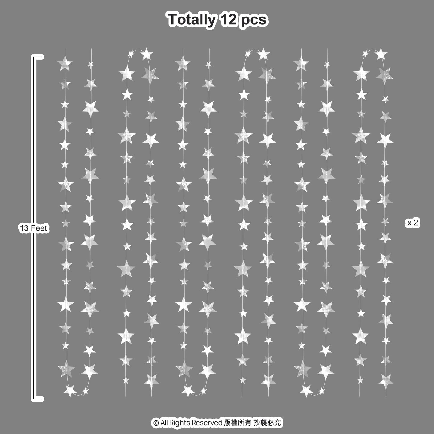 Cheerland 156ft Silver Star Garland Star Party Decorations Hanging Stars Prom Decoration 2026 Graduation Decor Paper Stars Streamer Banner Backdrop Shiny Starry Night Twillight Birthday Party Supplies