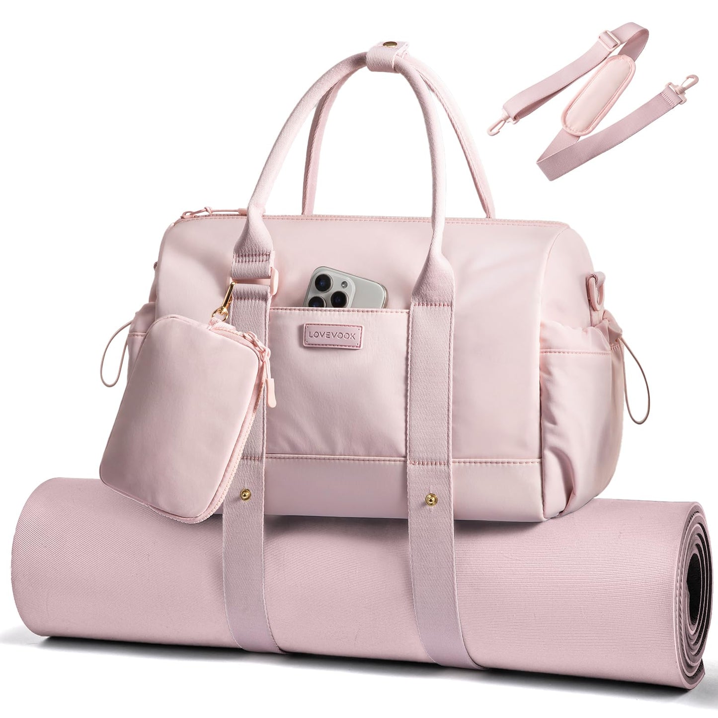 LOVEVOOK Small Gym Bag for Women with Yoga mat Holder, Mini Duffle Bag for Travel with Wet Pocket, Overnight Personal Item Bags, Lightweight Carry on Weekender Duffel for Workout, Dance, Ballet