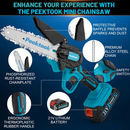 Mini Chainsaw-6 Inch Brushless Motor Cordless Chainsaw with 4000mAh Battery & 2 Chains, Light Weight Battery Chain Saw Electric, Small Chain Saw with Safety Lock and Strong Motor for Tree Trimming