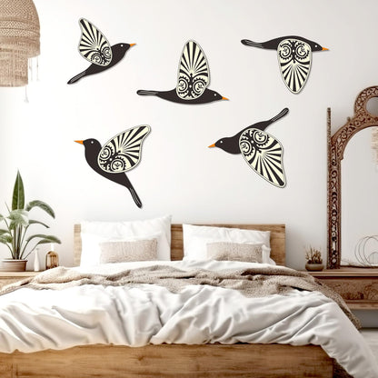 KOYILTD 5 Piece Wooden Bird Wall Decor Sculptures Wood Boho Flying Bird Wall Art Scandinavian Home Wall Decor for Farmhouse Living Room Bathroom Dining Room Kitchen Office (Rustic)